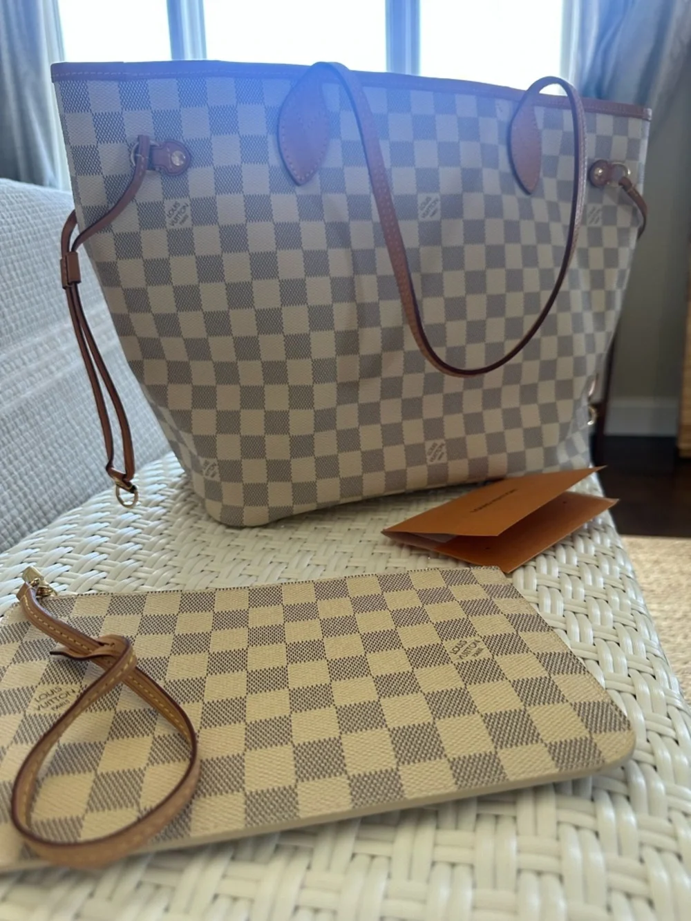 Louis Vuitton Damier Azur Canvas Tote with Tan Leather Trim - Picture 1 of 6